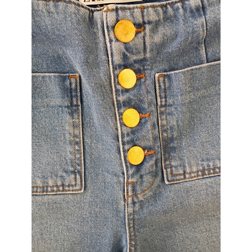 ZARA Super High Rise 13" Wide Leg Jeans Blue Patch Pocket Button Fly 4 W26x25 - Picture 3 of 12